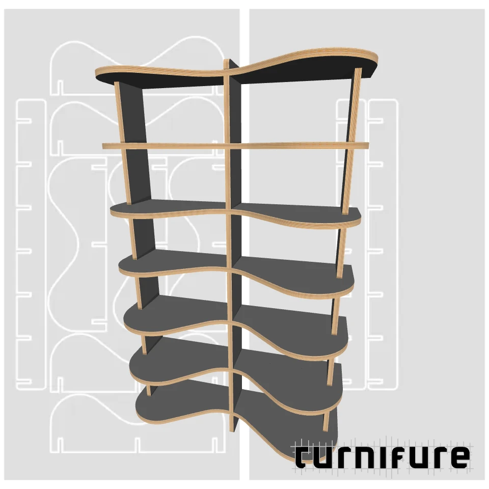 Wavy Bookshelf M1 - Tall Narrow Bookshelf (1.5m) - Intl - Material: 3/4 in