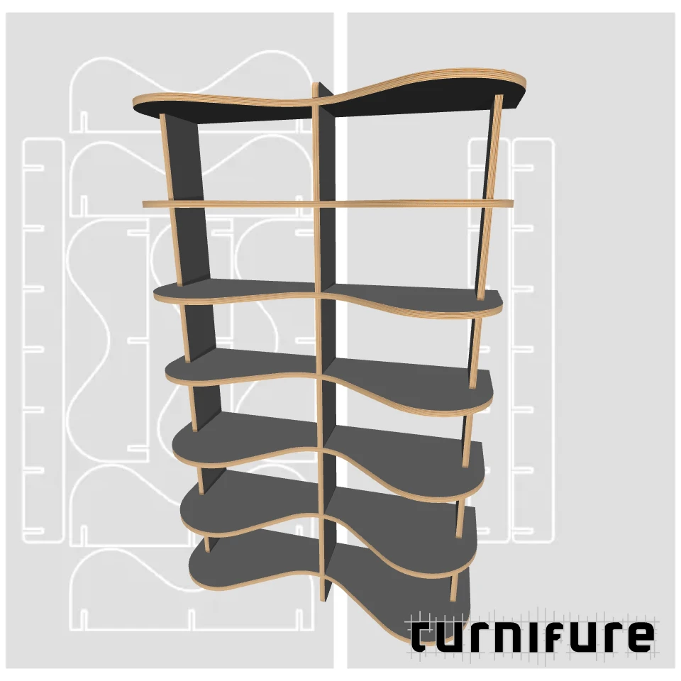 Wavy Bookshelf M1 - Tall Narrow Bookshelf (1.5m) - Intl - Material: 5/8 in