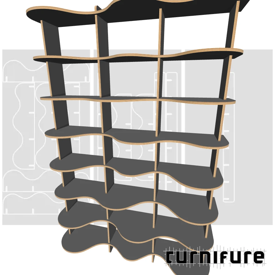 Wavy Bookshelf M1 - Tall Standard Bookshelf (1.8m) - Intl - Material: 1/2 in
