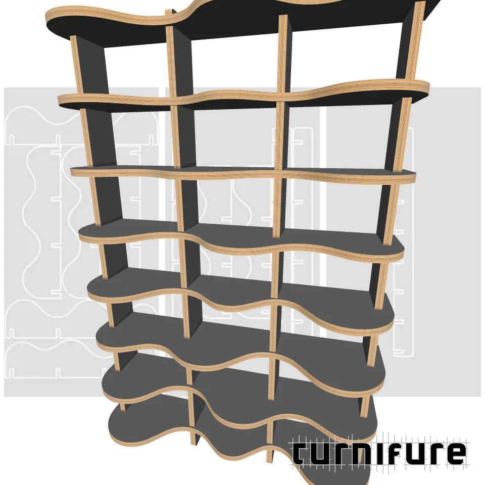 Wavy Bookshelf M1 - Tall Standard Bookshelf (1.8m) - Intl - Material: 1 in
