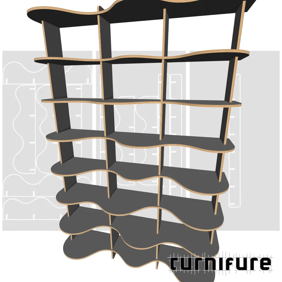 Wavy Bookshelf M1 - Tall Standard Bookshelf (1.8m) - Intl - Material: 12 mm