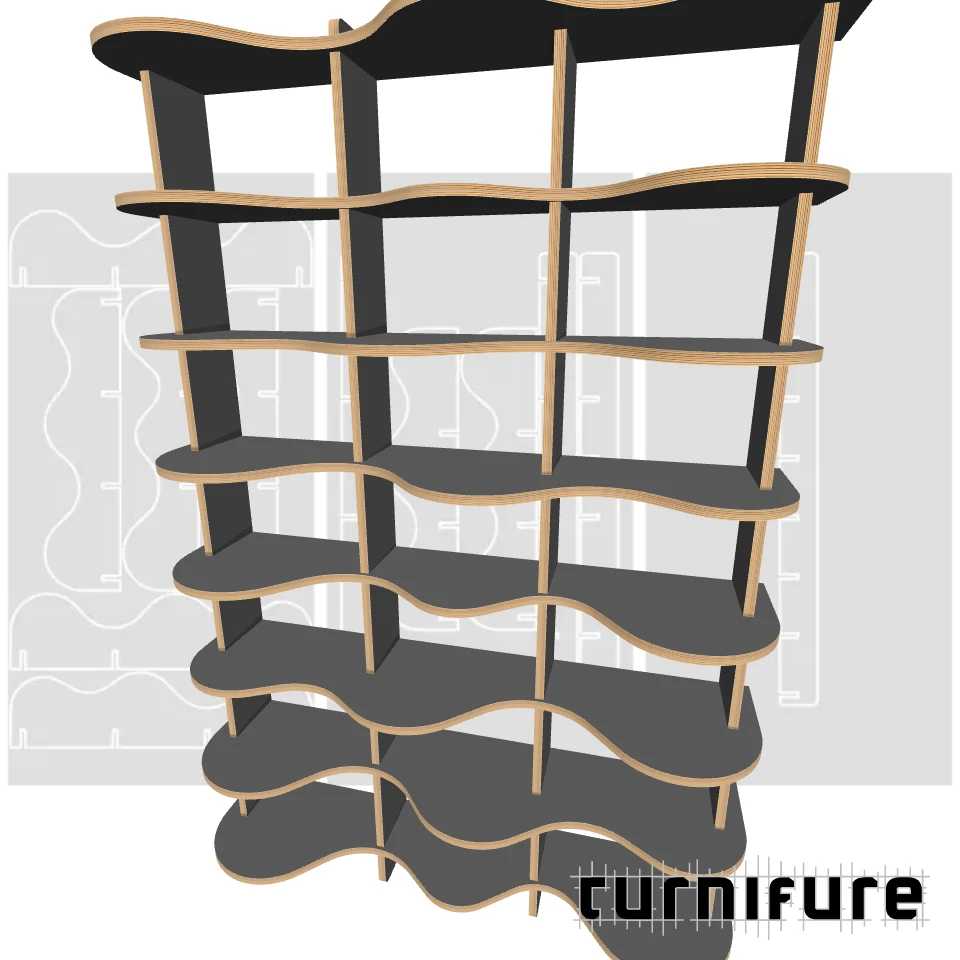 Wavy Bookshelf M1 - Tall Standard Bookshelf (1.8m) - Intl - Material: 18 mm