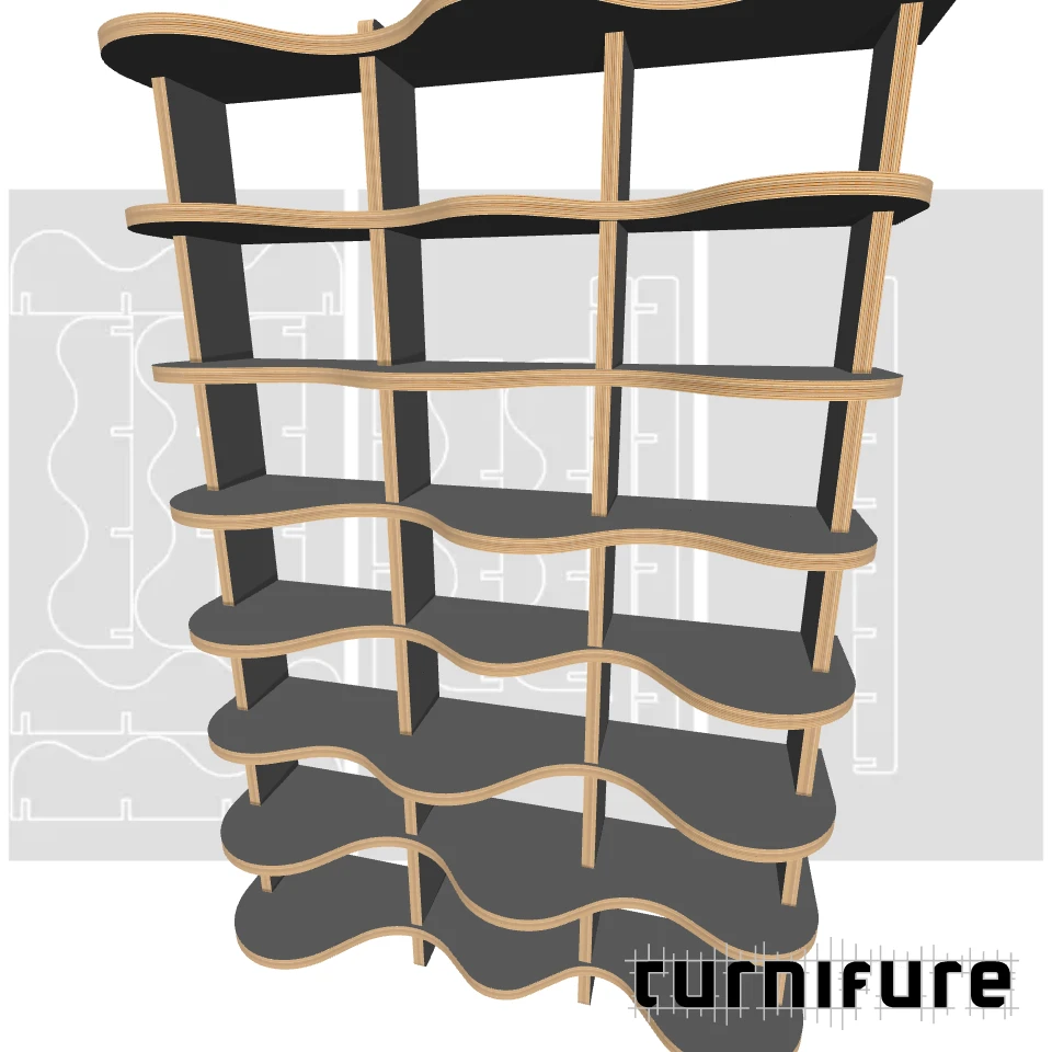 Wavy Bookshelf M1 - Tall Standard Bookshelf (1.8m) - Intl - Material: 25 mm