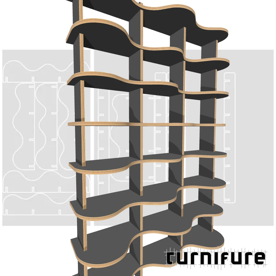 Wavy Bookshelf M1 - Tall Standard Bookshelf (1.8m) - Intl - Material: 3/4 in