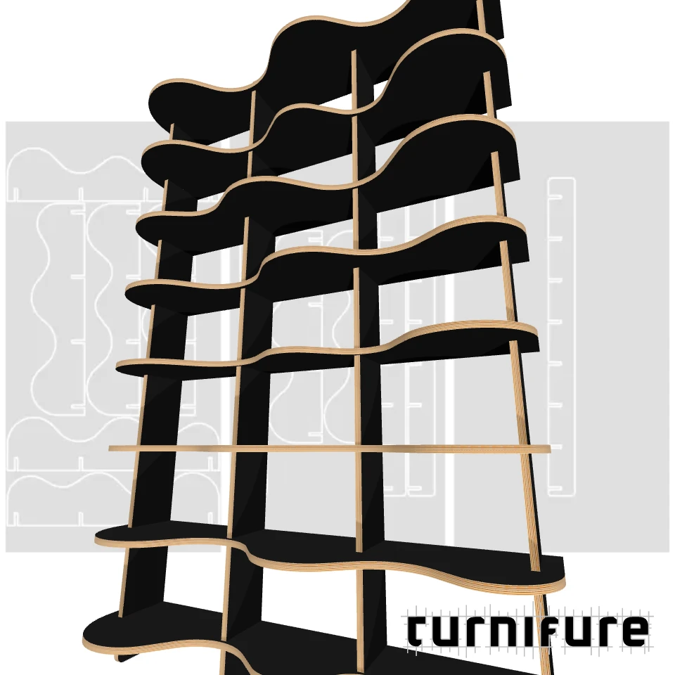 Wavy Bookshelf M1 - Tall Standard Bookshelf (1.8m) - Intl - Material: 5/8 in